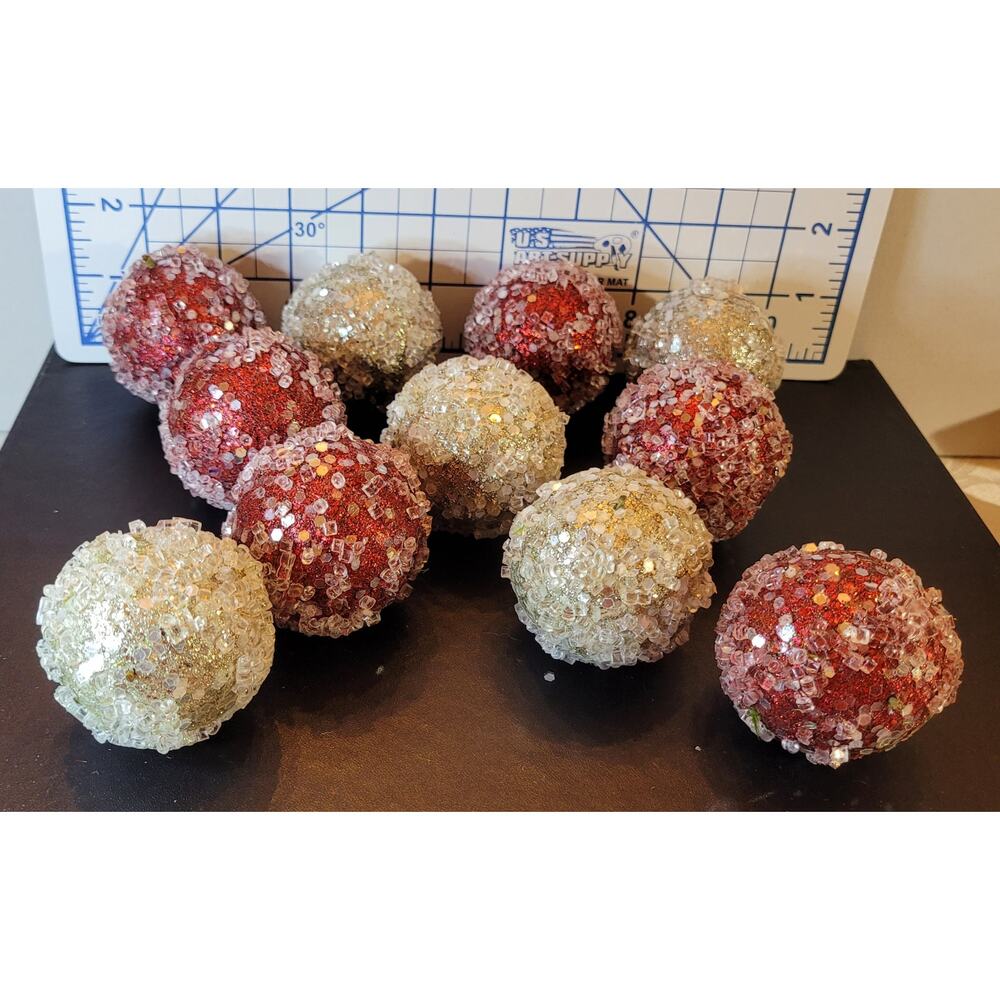 Group of 11 Sugared Beaded Faux Fruit, Silver and Plum in Color, 1.5" in size